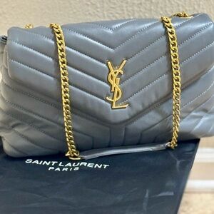 Saint Laurent Large Silver Quilted Shoulder Bag